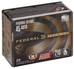 Federal P45HSD1 Premium Personal Defense 45 ACP 210 gr Hydra-Shok Deep Hollow Point 20 Per Box/10 Cs